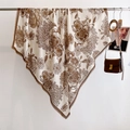 Floral cotton linen shawl with retro hand-painted patterns and delicate tassel edges - Khaki