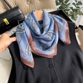 Blue paisley silk-like chiffon scarf tied elegantly on a minimalist black vest - Blue Paisley (XS-17) / Blue