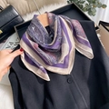 Purple paisley silk chiffon scarf styled on a black vest for a chic fashion look - Purple Paisley (XS-18) / Purple