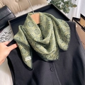 Retro green printed chiffon silk scarf styled on a black vest for a fashion look - Vintage Floral Style (XS-19) / L / Green