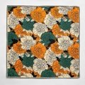 Square silk wool scarf featuring vibrant orange peony floral print and green accents - 62x62cm / Orange Floral (ZY-25)