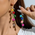 Bohemian long tassel earrings with vibrant multi-colored beads and petal charms - Bohemian Multi-color Beaded Tassel (29874-ear-G-1-EP)