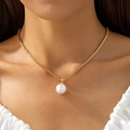 Elegante weiße Perlenanhänger-Halskette mit minimalistischer goldener Box-Kette Damen - Perlenkette (30718-nek-G)