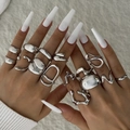 Set di anelli d'argento con design a lava liquida e forme irregolari per donne - Stile Metallo Liquido Argento (27911-ring-S)