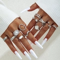 Chic silver irregular pearl ring set with chunky geometric and minimalist band designs - 11-Piece Silver Set with Artificial Pearl (29459-ring-S)