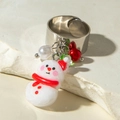 Close-up of adjustable silver ring with resin snowman charm and pearl detail - Snowman Style (31021-ring-col-5)