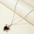 Gothic zilveren gelaagde ketting met rode harthanger, kruis en zirkonia details - Hart Kruis Stijl (30704-nek-S-2)