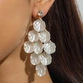 Pendientes largos de borla francesa con pétalos de concha blanca y oro lujoso - Estilo de Pétalo en Capas de Circonita (31646-ear-G-EP)