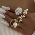 Gold-tone vintage irregular pearl ring set with geometric metal designs and cluster accents - Gold Artificial Pearl Cluster Set (30187-r-G white)