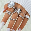 Silbernes Ringset mit Barockperle und geschmolzenem Lava-Design aus Flüssigmetall - Lava Fluid unregelmäßige Kunstperlen 7-teiliges Set (30391-ring-S)