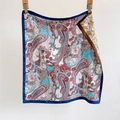 Blue paisley silk square scarf featuring double-sided print and 2025 trendy design - 70*70cm / Blue Border Paisley (SW-18)