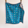 Peacock blue silk square scarf with colorful equestrian horse prints and rolled edges - 70*70cm / Blue Equestrian Print Style (SW-33-蓝色)