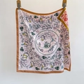 Elegant 70cm square silk scarf with floral botanical prints and dark brown borders - 70x70cm / Beige Floral (SW-7)