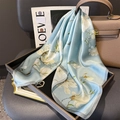Light blue 100% mulberry silk scarf featuring elegant white lotus floral prints - 100% Mulberry Silk / 65x65cm / Light Blue