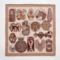 Artistic silk-wool scarf with earth tone lantern patterns and exotic animal motifs - Square Scarf (62*62cm) / Khaki