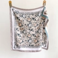 Silk-like beige square scarf featuring vintage floral prints and equestrian patterns - Equestrian Floral Style (SW-1) / White