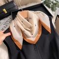 Silk-like chiffon neck scarf with beige polka dots and orange contrast borders - Beige