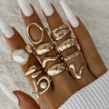 Vintage gold irregular pearl ring set with geometric wave and hollow design textures - 6-Piece Gold Artificial Pearl Minimalist Set (30375-ring-G-1)