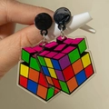 Creative Rubik's Cube style colorful acrylic earrings held by hand for detail - Rubik's Cube Style (31082-ear-col-2-EP)