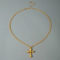 Gothic gold hollow cross necklace with vintage flared tubular edges and zircon layered chain - Expanded Tube Vintage Cross (30611-nek-G-2)