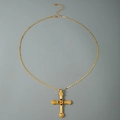 Vintage gold-tone cross pendant necklace with gothic floral motifs and multi-color crystals - Gold Contrast Cross Relief (30611-nek-G-3)