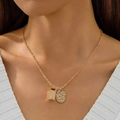 Gothic layered gold cross necklace with hammered texture pendant and zircon - Hammered Texture Geometric Tag (30740-nek-G-2)