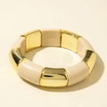 Détails de la structure élastique du bracelet à perles rectangulaires dorées et beige - Blanc Laiteux (31179-bra-mil whi-EP)