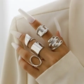 Minimalistische zilveren ringenset met grove geometrische en stapelbare open ontwerpen - 5-delige set / Zilver