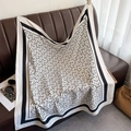 Classic black and white geometric pattern large square scarf elegantly styled on a sofa - 90*90cm / White (XW-181)