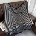 Chic black and white geometric striped satin square scarf draped on a leather sofa - 90*90cm / Black Edge (DM-4-Black Edge)