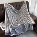 Detailed view of striped satin square scarf with black and white geometric pattern - 90*90cm / White Edge (DM-4-White Edge)