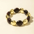Detail of beaded stretch bracelet with alternating gold and brown acrylic oval beads - Gold Brown Oval Beads Style (31162-bra-G-EP)