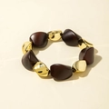 Close-up of geometric acrylic beads in dark brown and polished gold for elastic bracelet - Irregular Gold Brown Style (31230-bra-G-EP)