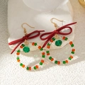 Orecchini a ghirlanda di Natale con fiocco di velluto rosso e perline di cristallo colorate - Stile con Perline di Natale Rosso Verde Oro (31496-ear-ogw-1-EP)