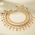 Four-piece gold ankle bracelet set with butterfly pendant and rhinestone tennis chain - Gold Butterfly Rhinestone Set (30954-ank-G-EP)