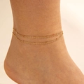 Double-layered golden satellite chain anklet with delicate bead accents on ankle - Gold Double Layer Bead Chain (29606-G)