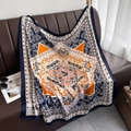 Vierkante sjaal met barokke geometrische print in marineblauw en oranje voor dames - 90*90cm / Marineblauw (DM-42)