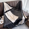 Elegant black and white geometric pattern satin square scarf on a leather sofa decor - 90*90cm / Black (DM-52)