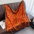 Chinese style large red silk scarf with gold Fu pattern and Greek key border design - Large / Red (DM-31)