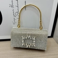 Clutch da sera in strass argento con manico in oro e fibbia quadrata in cristallo - Oro