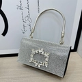 Elegante borsa da sera argento con strass scintillanti e fibbia in cristallo - Nero