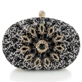 Elegant oval evening clutch with black diamonds and crystal flower design - Black