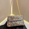Luxury rhinestone evening clutch bag with multi-color crystals and gold chain strap - Colorful