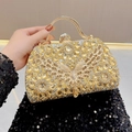 Borsa da sera con strass oro e argento, motivo a farfalla e manico in metallo - Oro