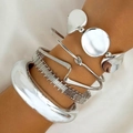 Fünfteiliges Set stapelbarer silberner Armreifen mit geometrischen Knoten und Wellenmuster - Silberner Stil (30279-bra-S-1-EP)