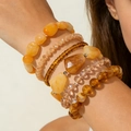 Bohemian multilayer beaded bracelets with amber and resin beads in warm earthy tones - Mixed Bohemian 5-Piece Set (31273)