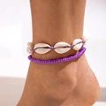 Conjunto de dos tobilleras de conchas y cuentas moradas para las vacaciones de verano - Estilo de Concha Morada (29140-purple)