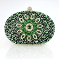 Oval evening clutch bag with green and silver crystals for weddings and parties - Emerald Green
