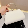 Elegant white leather evening clutch bag with silver metal handle and crystal clasp - White