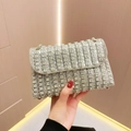 Elegant silver rhinestone evening clutch bag with metal chain strap for formal parties - Silver